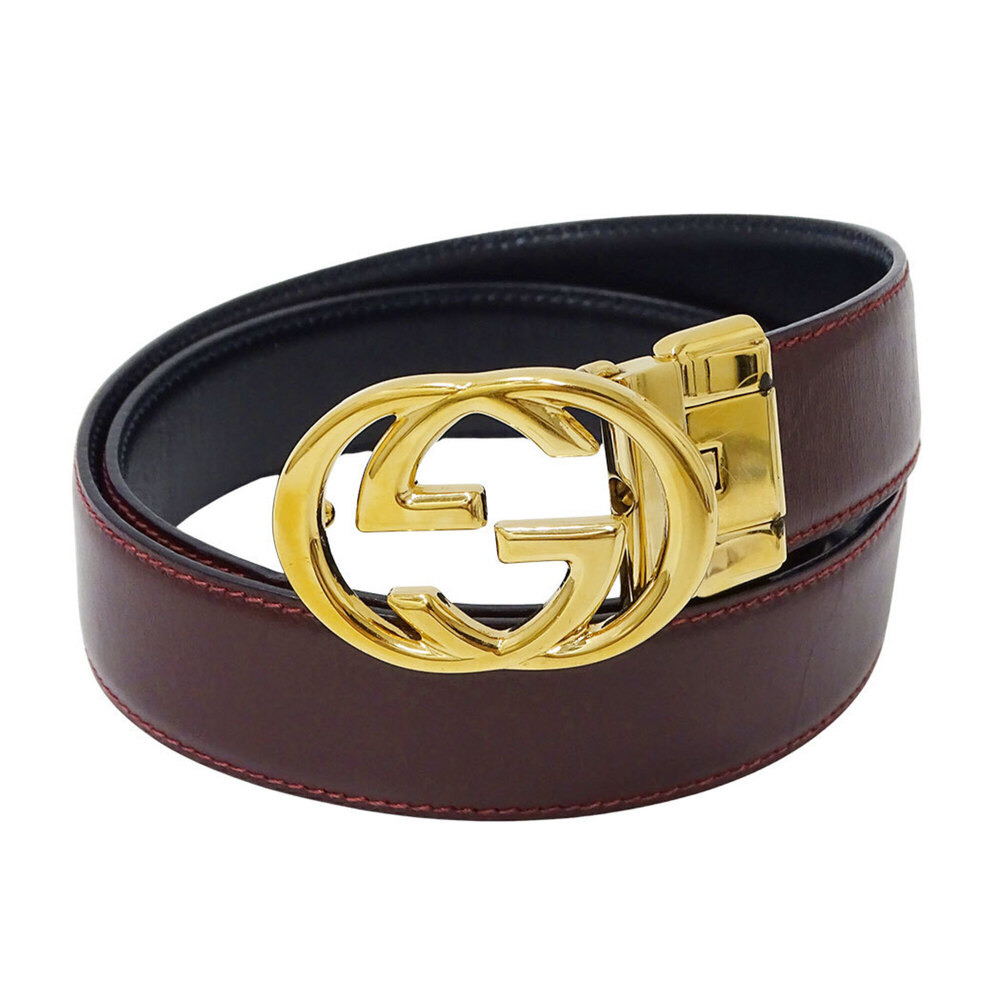 Gucci women's leather belt, burgundy and black, reversible.